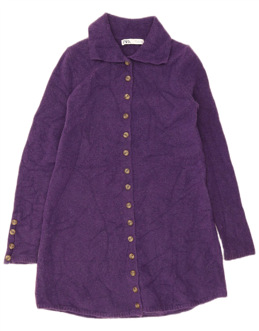 Zara Mujer Longline Cardigan Suéter UK 10 Small Púrpura Poliéster