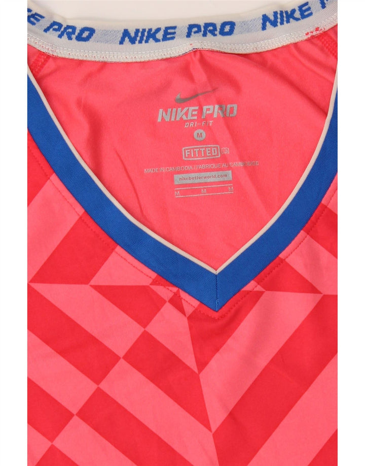 NIKE Womens Dri Fit T-Shirt Top UK 12 Medium Red Geometric Polyester Vintage Nike and Second-Hand Nike from Messina Hembry 