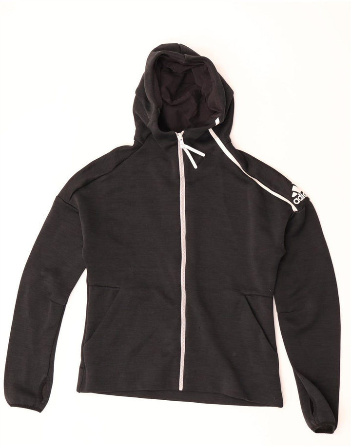 Adidas - Sudadera con capucha y cremallera para mujer, talla 40, poliéster negro grande