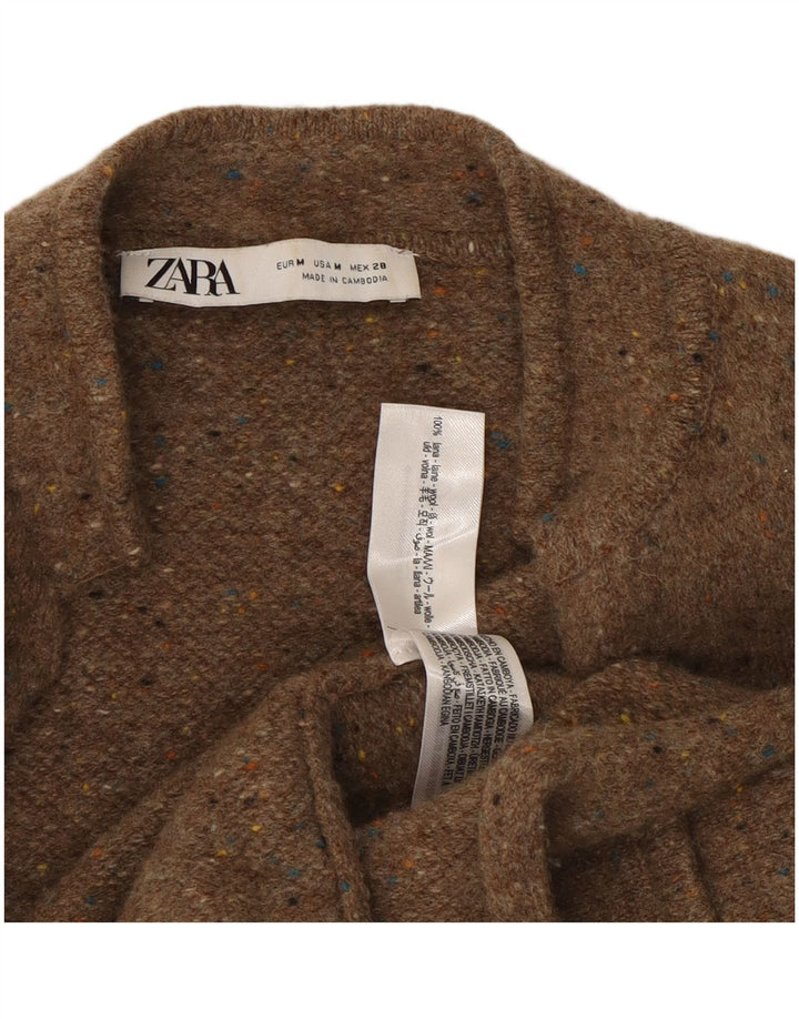 Zara Mujer Cárdigan Abierto Suéter UK 40 Lana Moteada Beige Medio