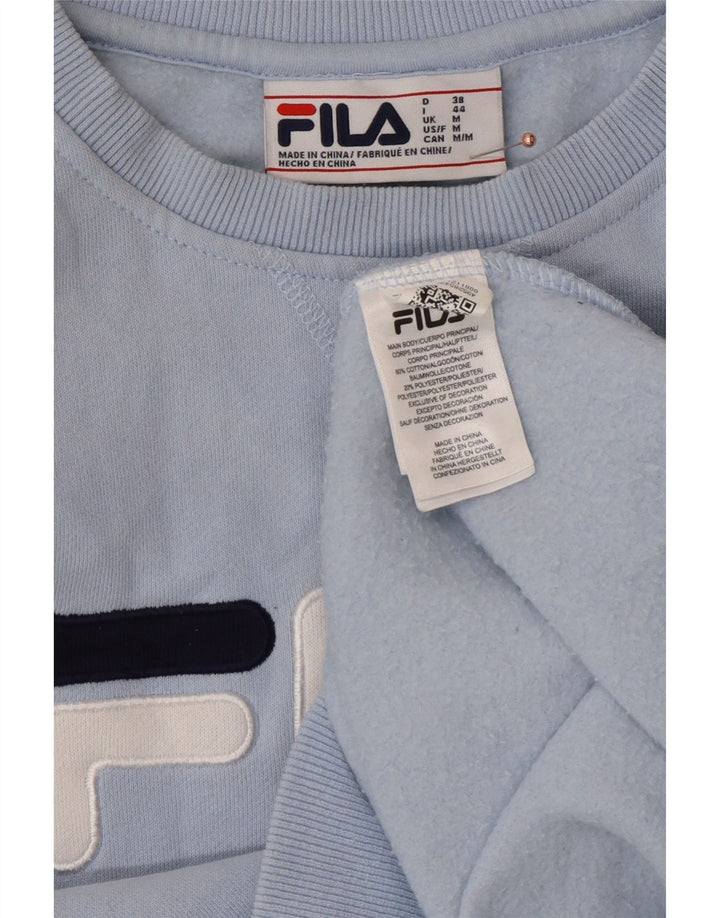 FILA Sudadera gráfica para mujer Jersey UK 44 Algodón azul medio con bloques de color