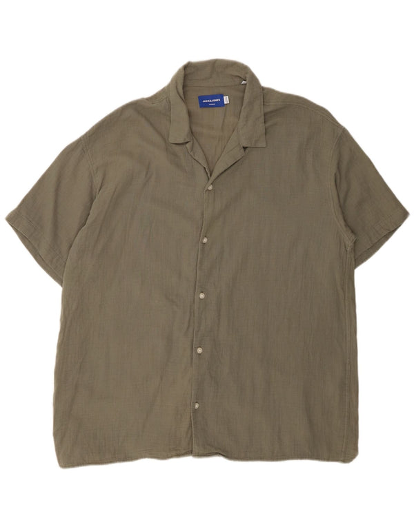 JACK & JONES Camisa de manga corta para hombre Large Khaki Cotton
