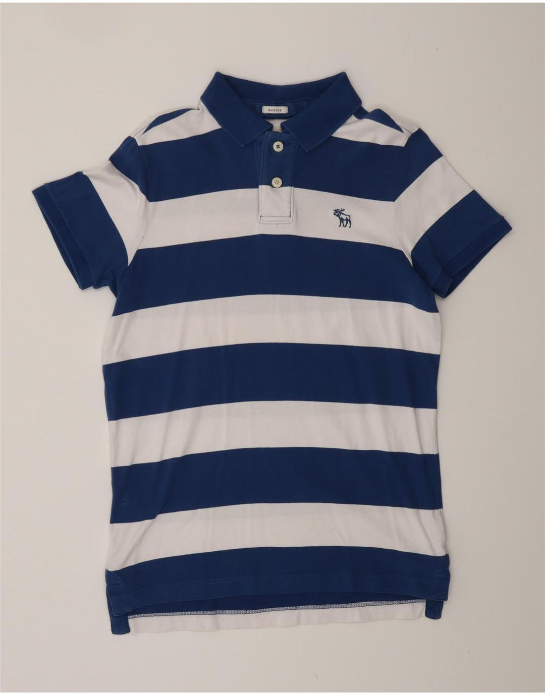 ABERCROMBIE & FITCH Polo de rugby muscular para hombre, tamaño mediano, azul marino a rayas