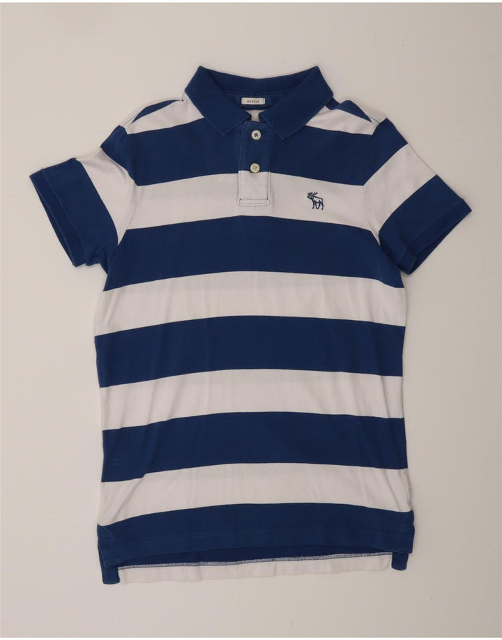 ABERCROMBIE & FITCH Polo de rugby muscular para hombre, tamaño mediano, azul marino a rayas