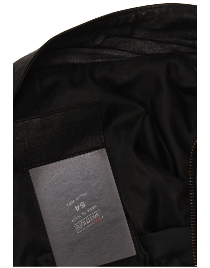 Chaqueta de cuero vintage para hombre IT 54 2XL cuero negro