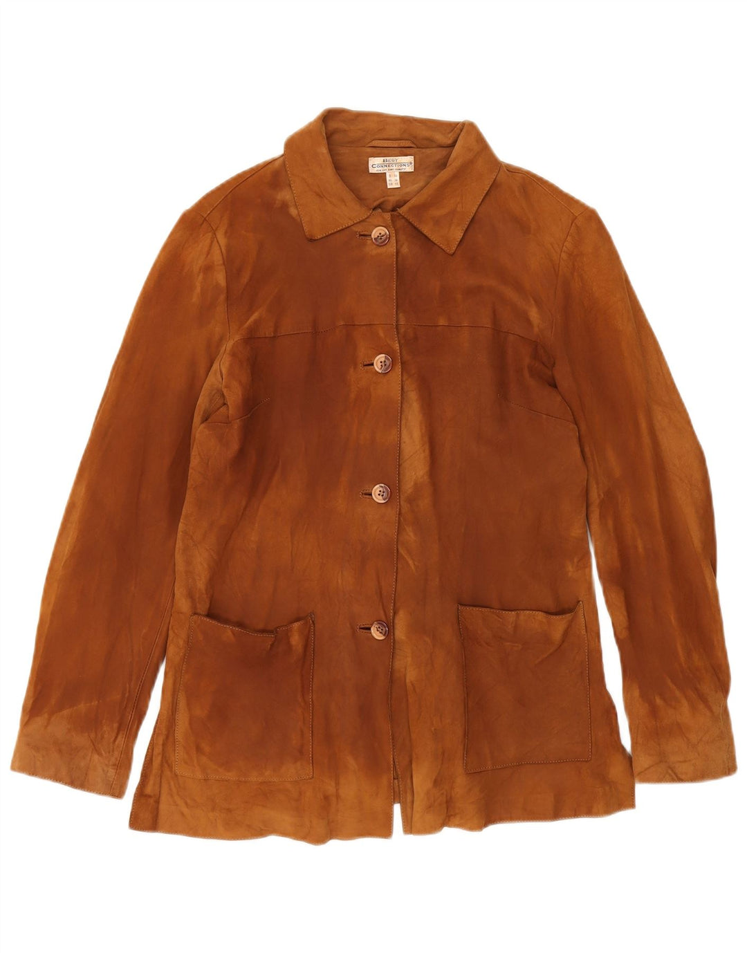 Vintage mujer ante chaqueta Reino Unido 12 cuero marrón medio clásico