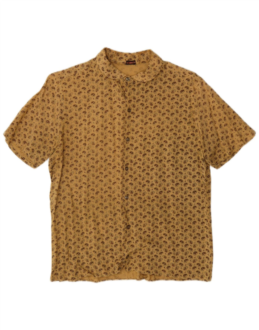 Vintage hombres camisa de manga corta medio beige paisley