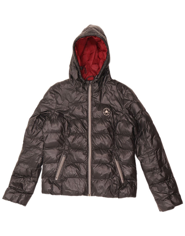 Converse Chaqueta acolchada con capucha para mujer UK 12 Medium Black Nylon