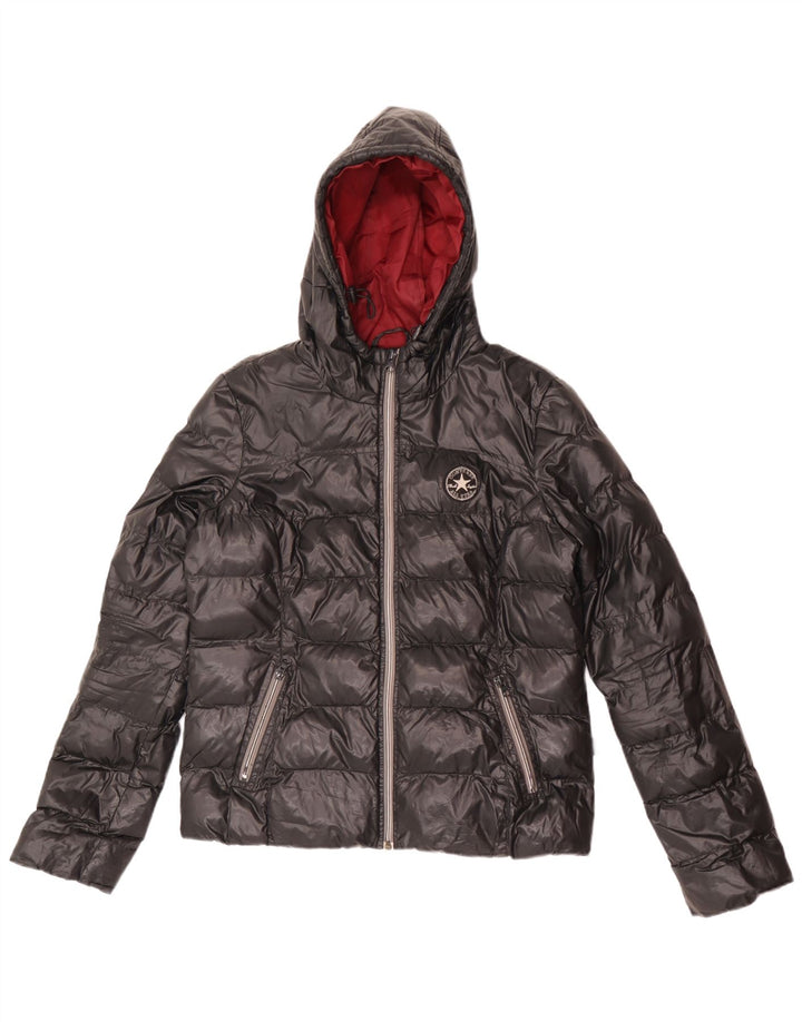 Converse Chaqueta acolchada con capucha para mujer UK 12 Medium Black Nylon