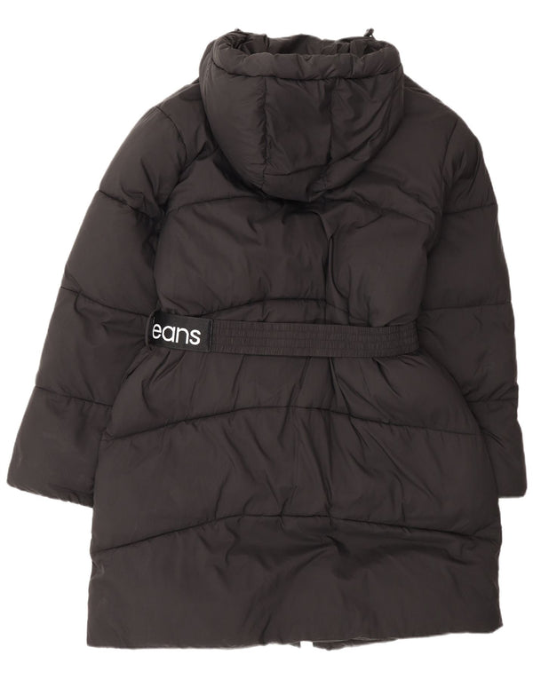 Calvin Klein Jeans Abrigo acolchado con capucha gráfico para mujer UK 46 Grande Negro