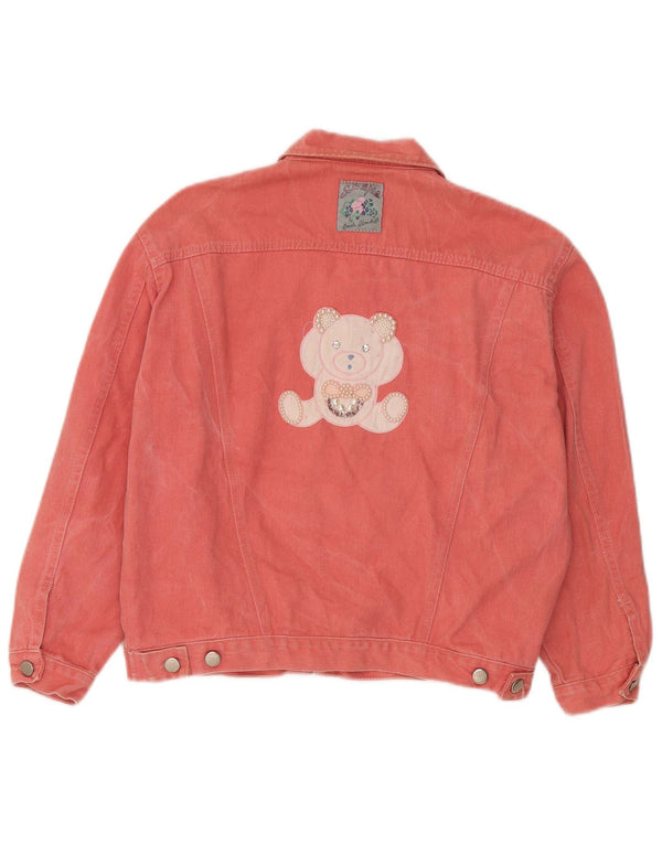 Vintage mujer oso de peluche gráfico chaqueta de mezclilla IT 42 algodón rosa medio