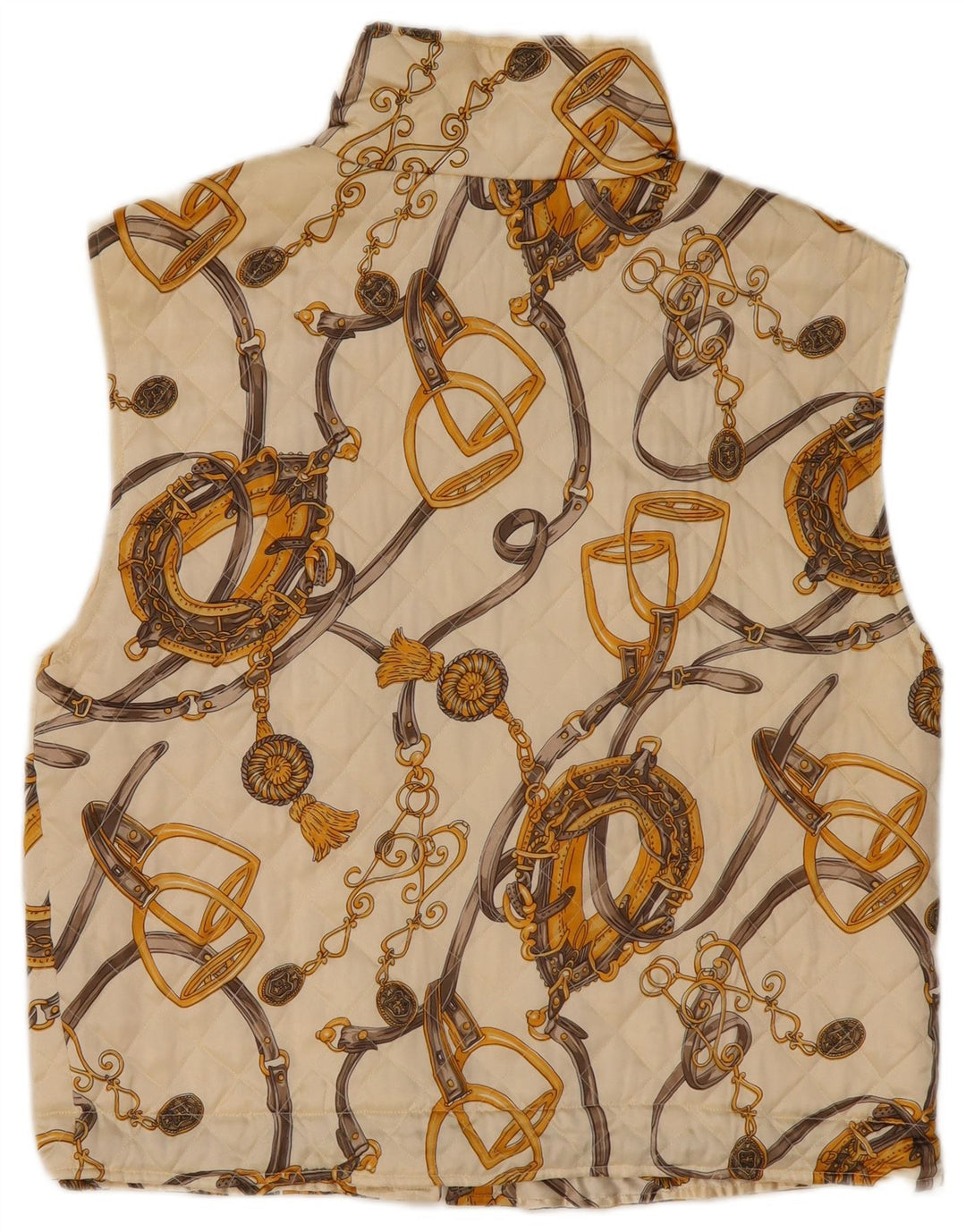 VINTAGE Mujer Patrón abstracto acolchado Gilet Reino Unido 14 Grande de seda blanca