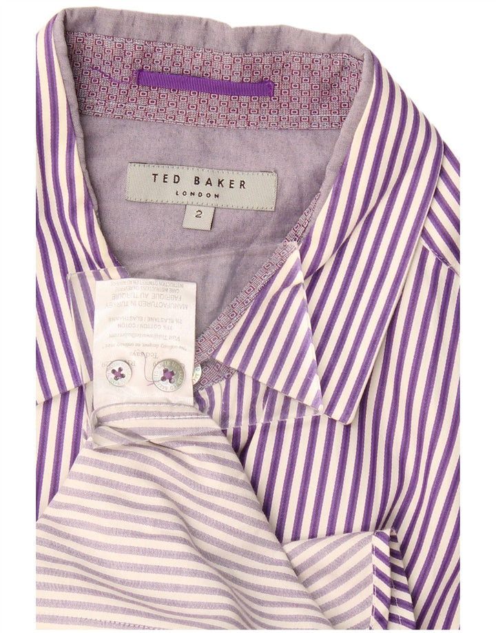 TED BAKER Camisa para hombre talla 2 pequeña algodón a rayas moradas