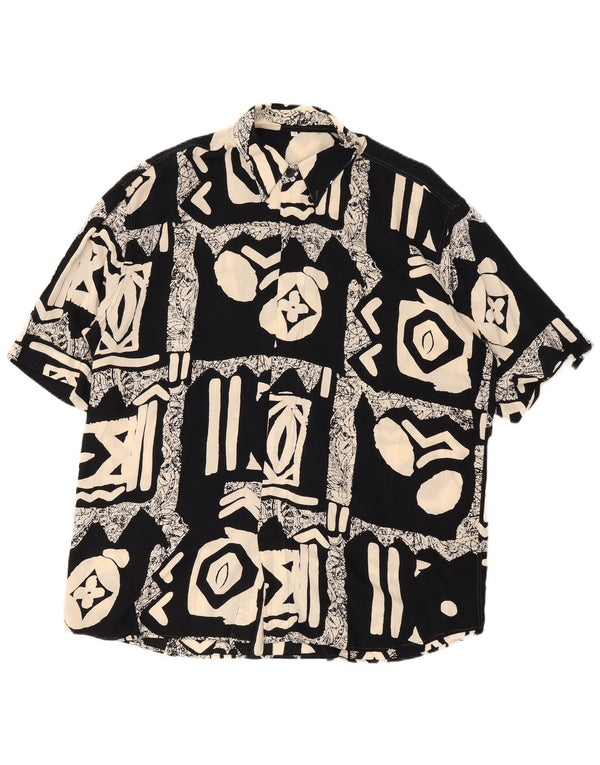 Camisa vintage de manga corta para hombre IT 42 Patchwork negro grande