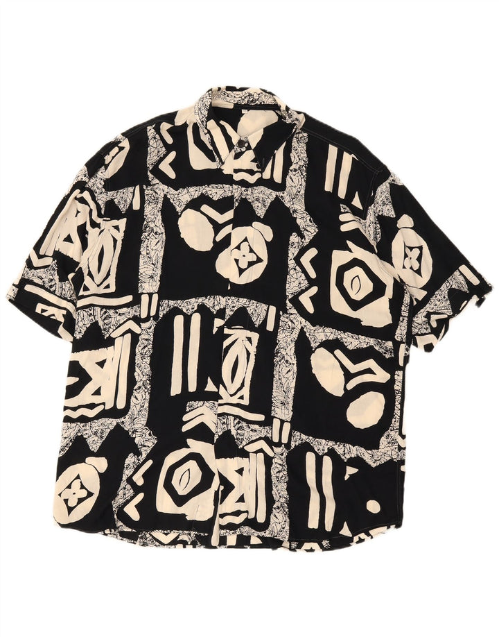 Camisa vintage de manga corta para hombre IT 42 Patchwork negro grande