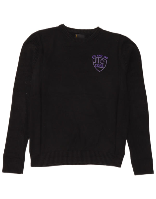 Jack & Jones Jersey con cuello redondo y gráfico para hombre, talla grande, algodón negro