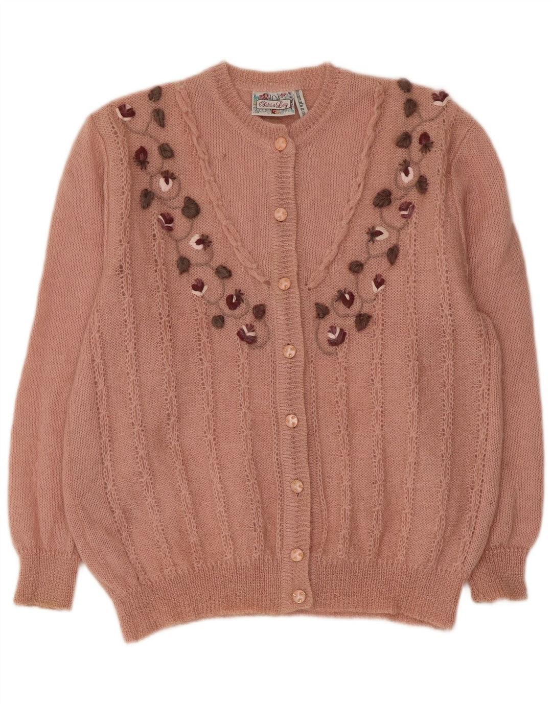 RICAMO A MANO Cárdigan Mujer IT 50 XL Mohair Rosa Floral