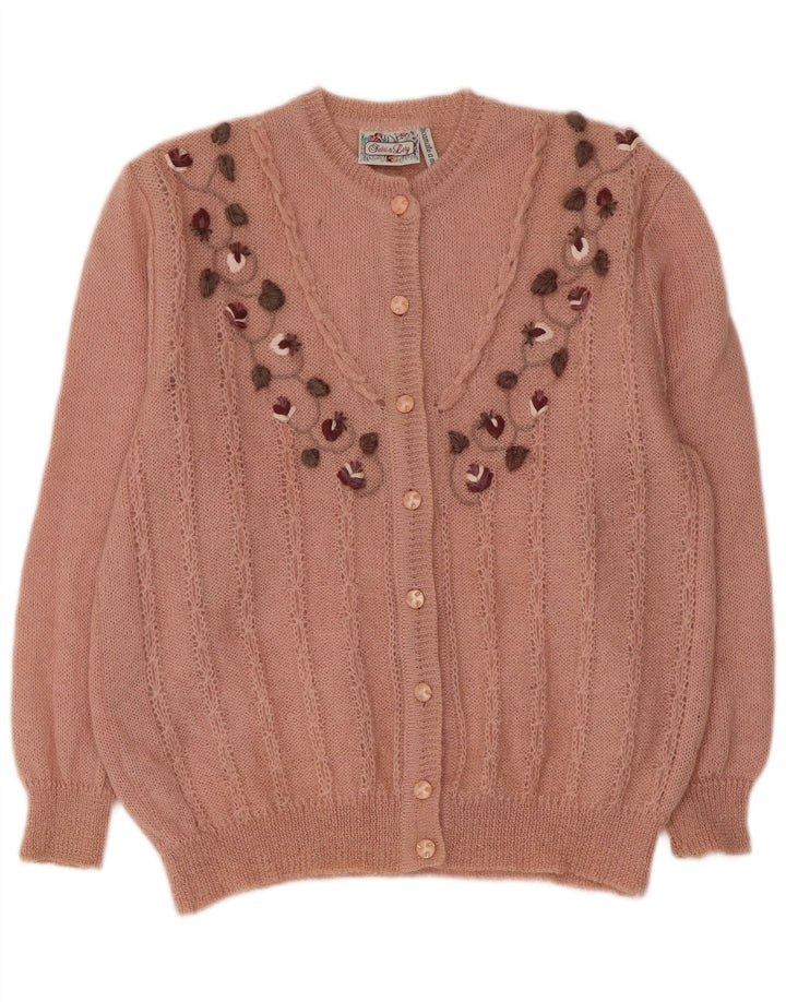 RICAMO A MANO Cárdigan Mujer IT 50 XL Mohair Rosa Floral
