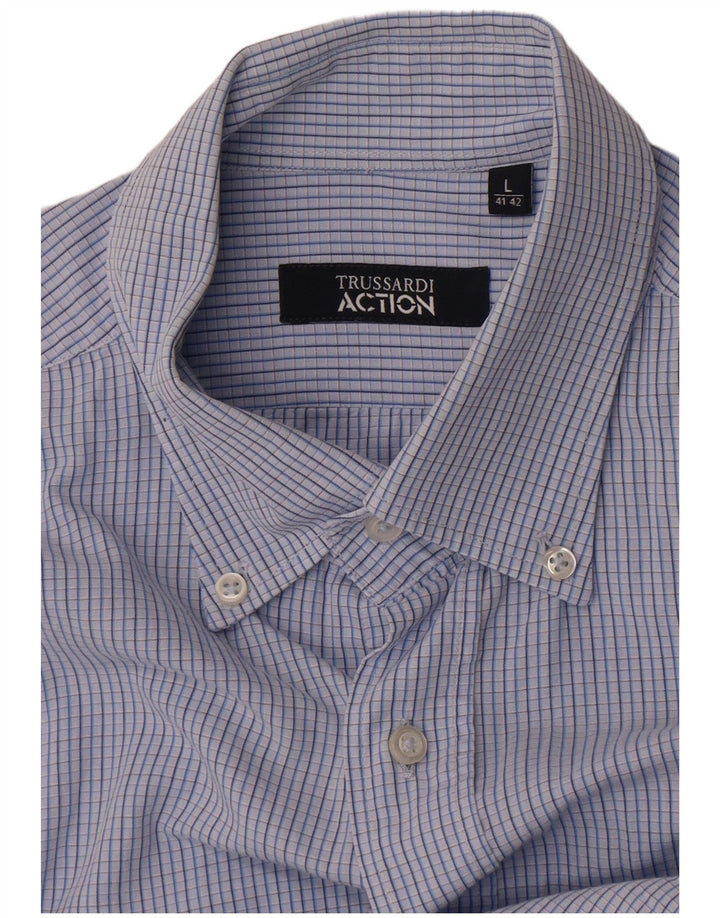 Camisa Trussardi Hombre Talla 41 42 Cuadros Azul Grande