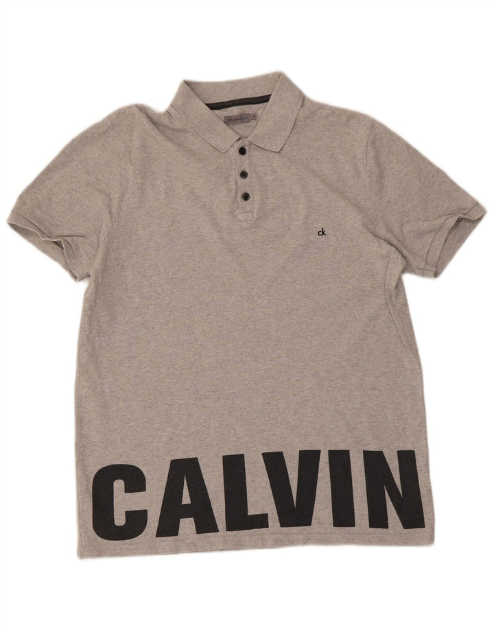 CALVIN KLEIN JEANS Polo gráfico para hombre de algodón gris medio