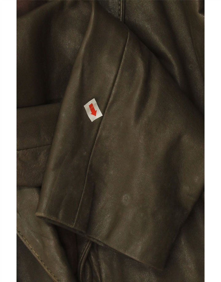 Vintage mujer chaqueta de cuero Reino Unido 14 medio caqui