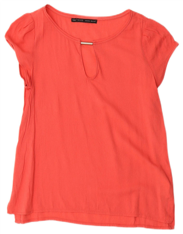 Zara Mujer Blusa Top UK 42 Medio Viscosa Roja
