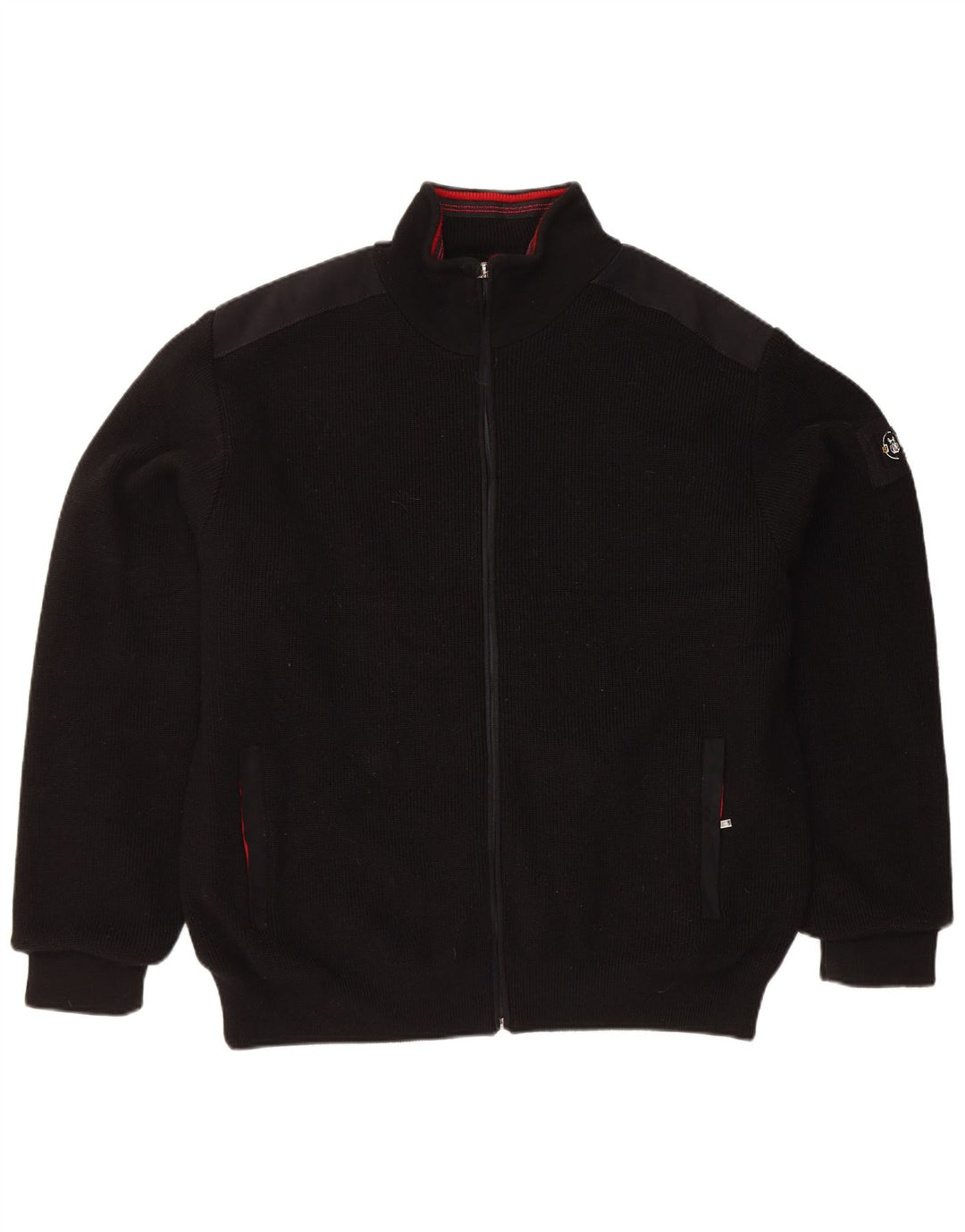 Vintage hombres Cardigan suéter XL lana negra