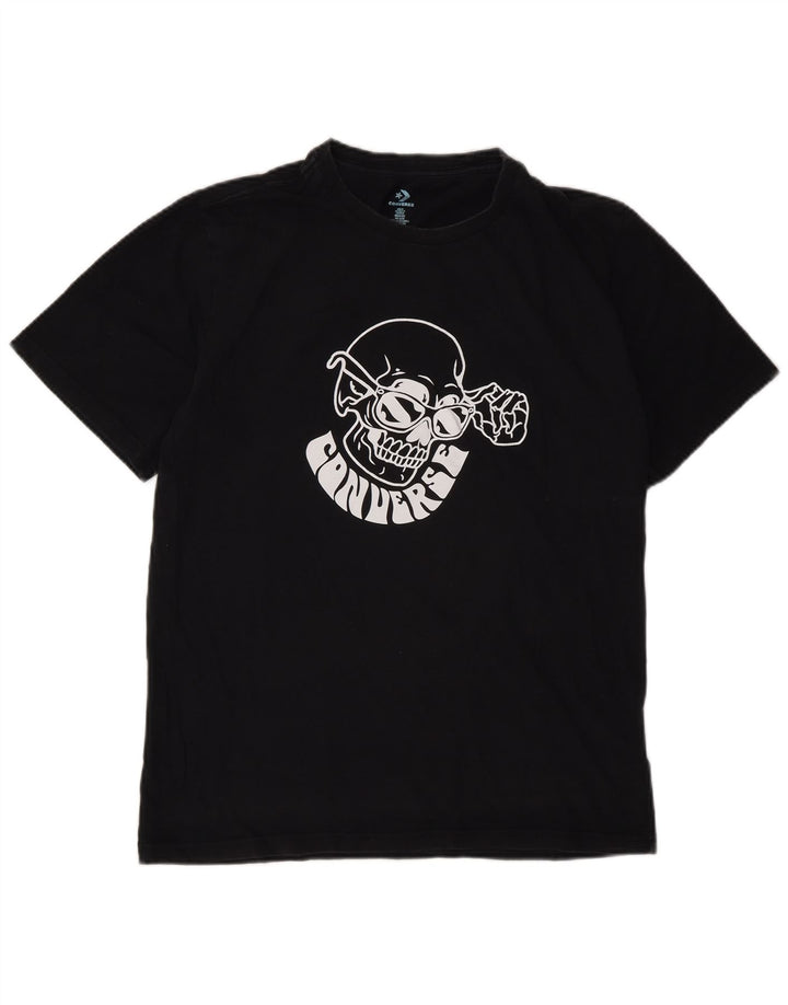 Converse - Camiseta gráfica para hombre, talla pequeña, algodón negro