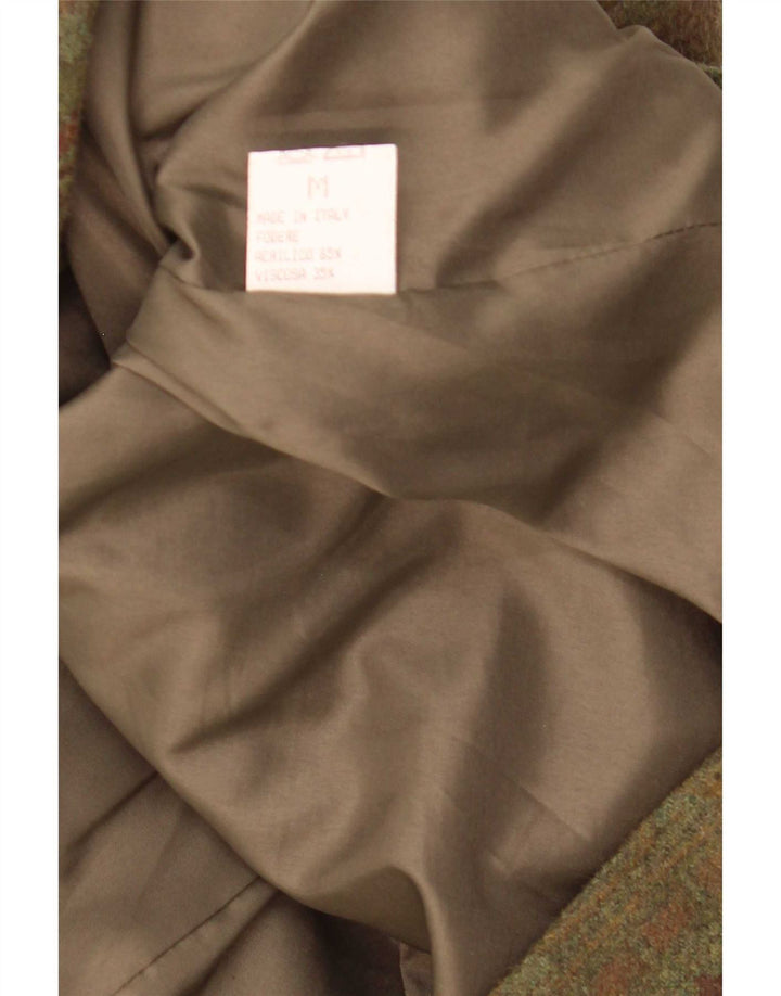 Vintage mujer doble pecho Blazer chaqueta Reino Unido 14 medio caqui geométrico