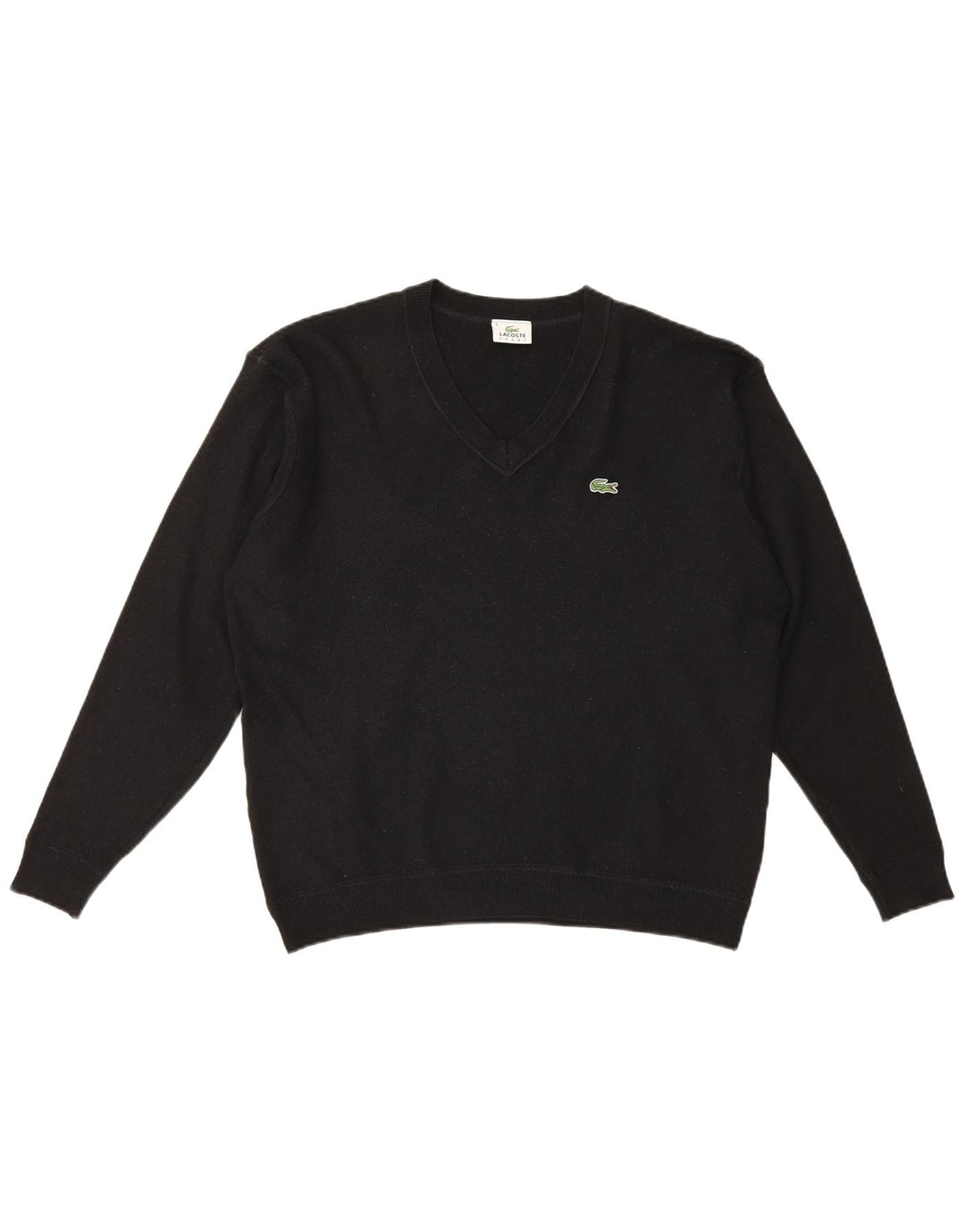 Lacoste Jersey con cuello en V para hombre talla 8 3XL lana negra