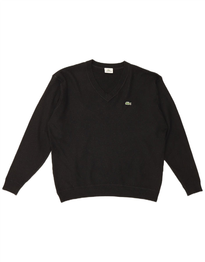 Lacoste Jersey con cuello en V para hombre talla 8 3XL lana negra