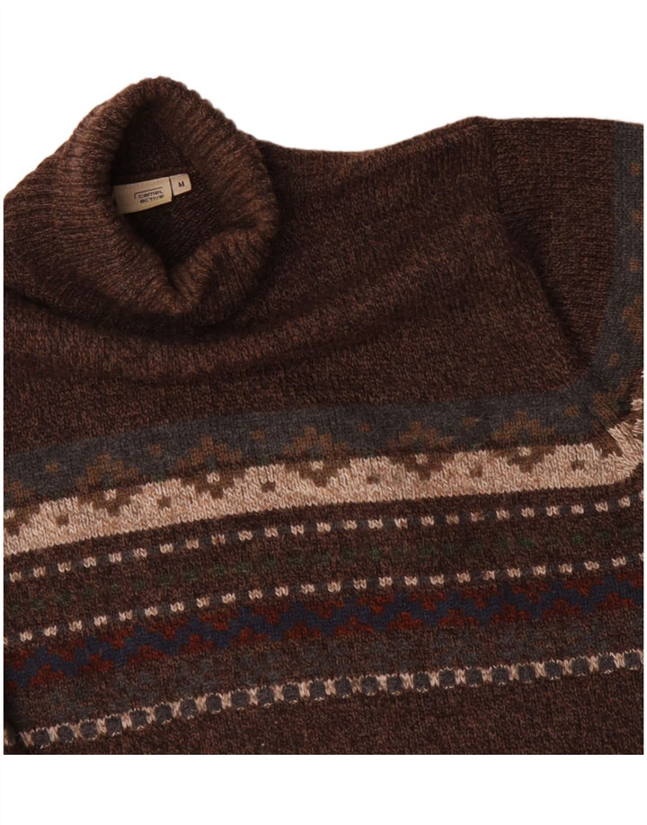 Camel Active - Jersey con cuello vuelto para hombre, color marrón medio, lana Fair Isle