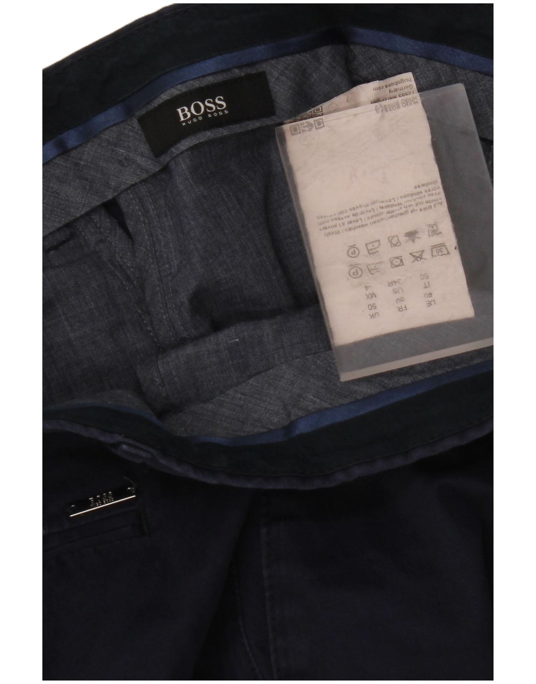 HUGO BOSS Pantalón chino ajustado para hombre EU 50 Large W34 L32 Azul marino Algodón