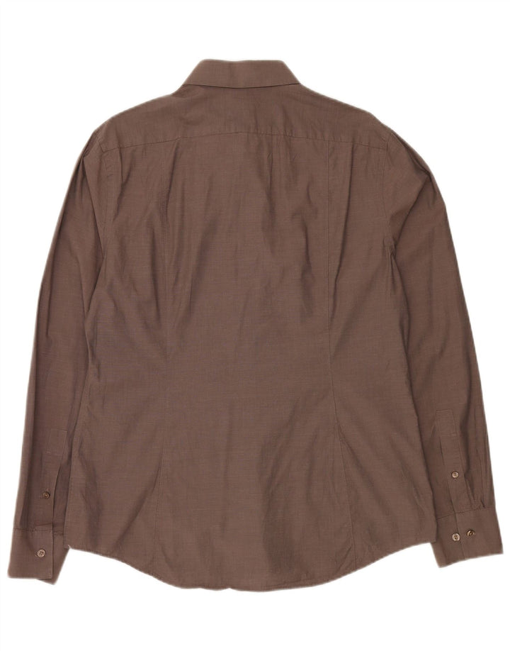 Calvin Klein Camisa Slim Fit para hombre Talla 42 16 1/2 Grande Marrón Algodón