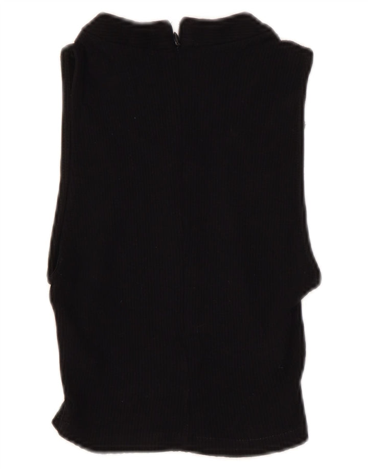 Zara Mujer Crop Top Sin Mangas UK 8 Small Viscosa Negra