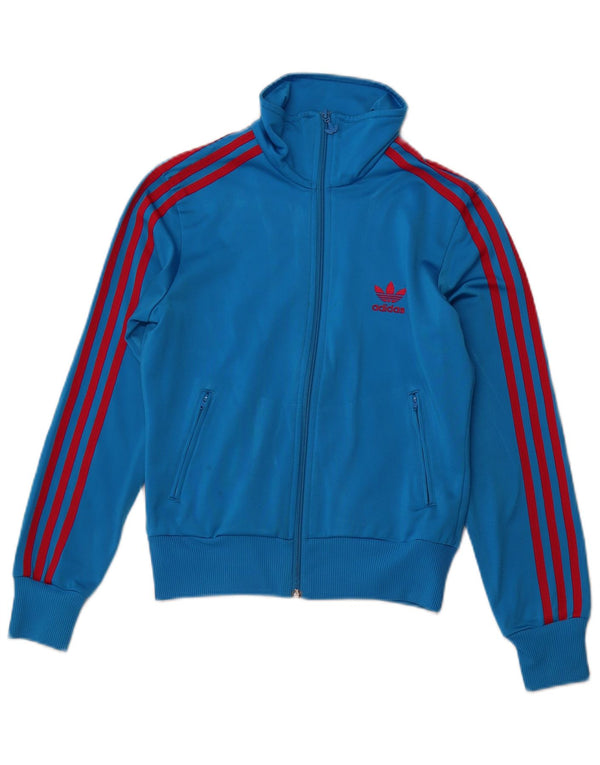 Adidas - Chaqueta de chándal gráfica para mujer, talla 36, poliéster azul pequeño