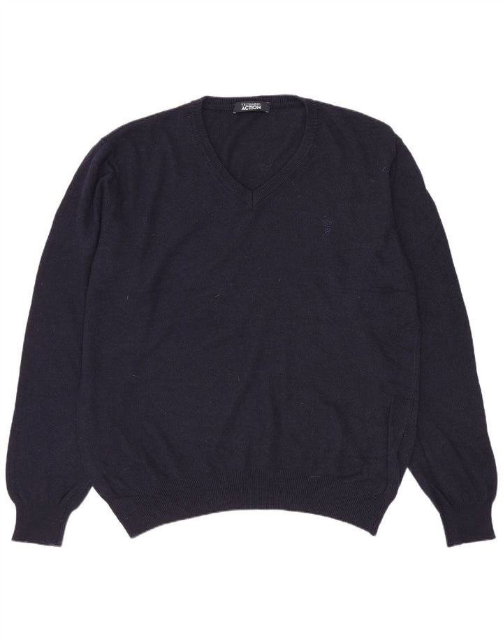 Trussardi Jersey Con Cuello En V Para Hombre Large Azul Marino Poliéster