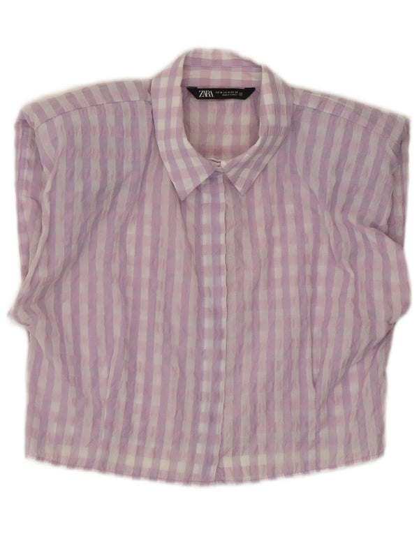 Zara Blusa Corta Sin Mangas para Mujer UK 44 Medium Purple Gingham