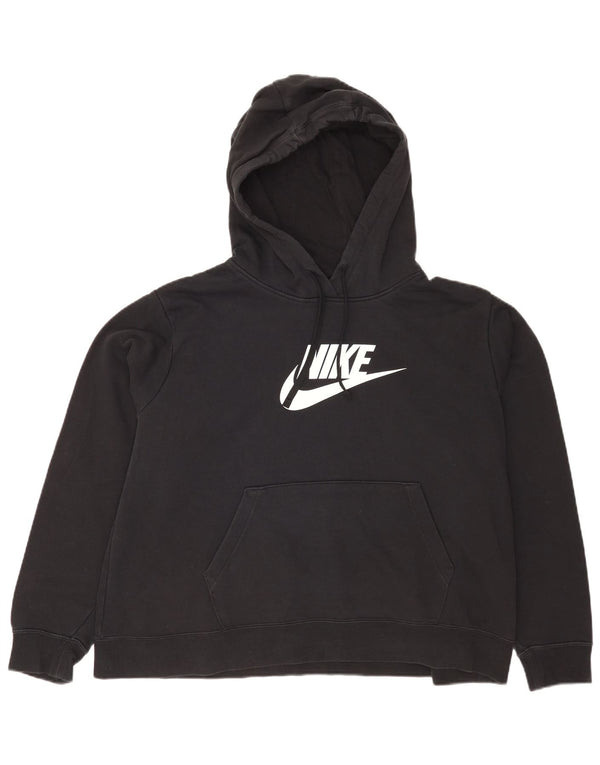 Nike - Sudadera con capucha para mujer, diseño gráfico de gran tamaño, talla 40, XL, algodón azul marino