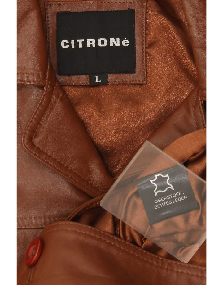 VINTAGE Chaqueta de cuero para mujer Reino Unido 14 Cuero marrón grande