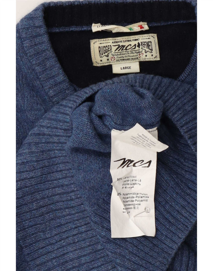 Marlboro Classics - Jersey con cuello en V para hombre, talla grande, lana azul