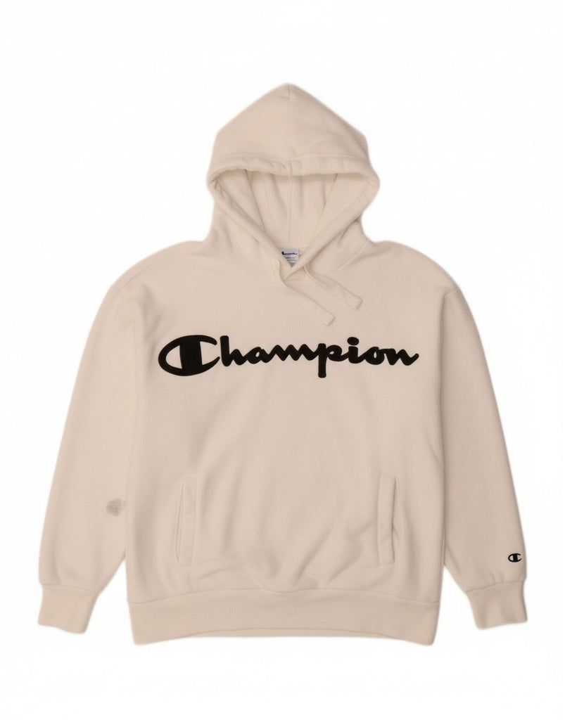 CHAMPION Mens Graphic Hooded Fleece Jumper XS White Polyester Vintage Champion and Second-Hand Champion from Messina Hembry 
