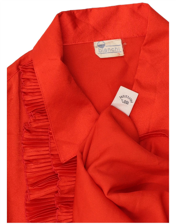 BIANCHI Blusa camisera con volantes en la parte delantera para mujer UK 40 XL Poliéster rojo