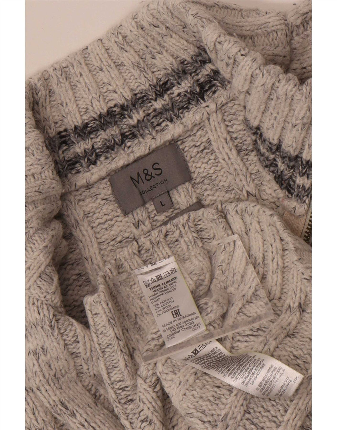 Marks & Spencer Jersey con cuello y cremallera para hombre, acrílico moteado gris grande