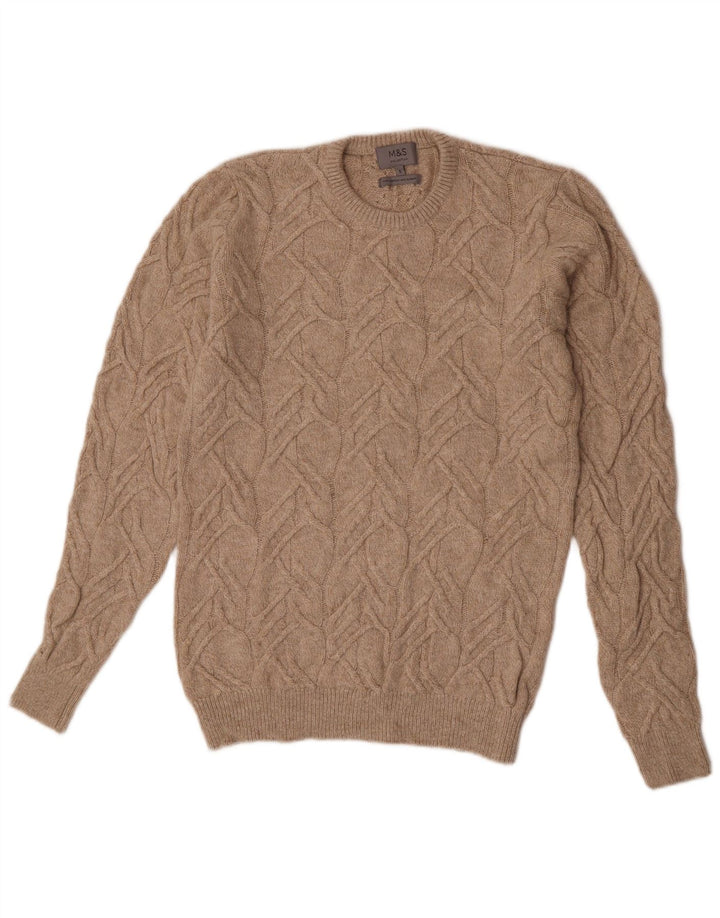 Marks & Spencer - Jersey de cuello redondo para hombre, talla pequeña, poliamida beige