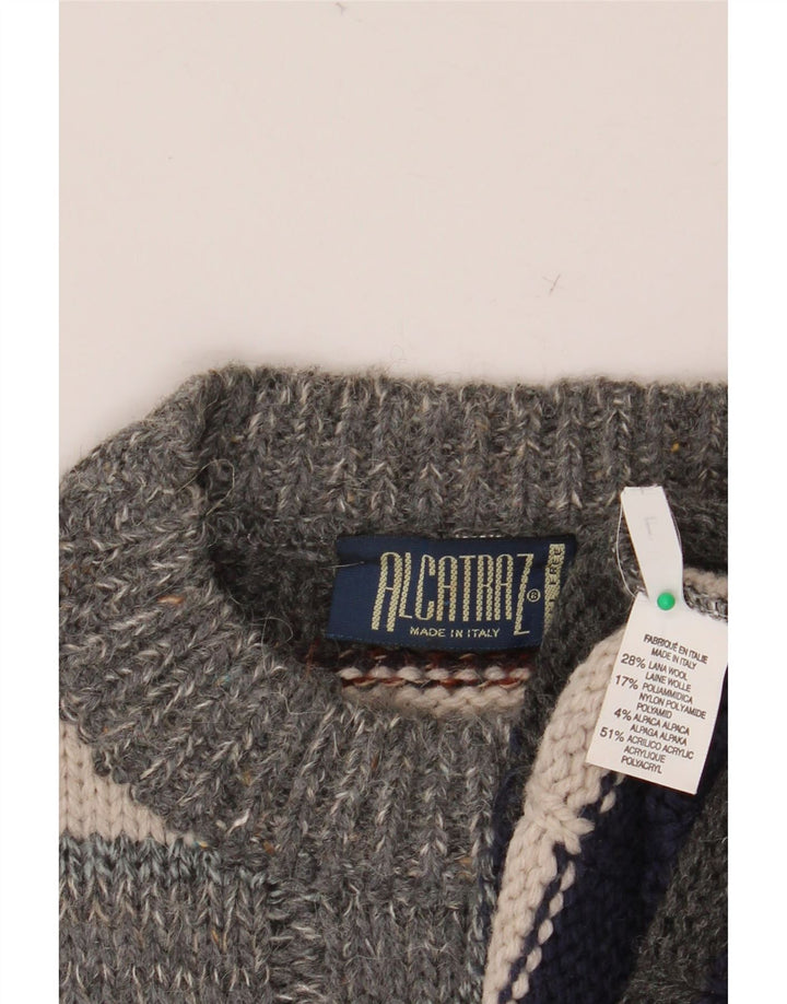 ALCATRAZ Jersey de cuello redondo para hombre de lana a rayas multicolor grande