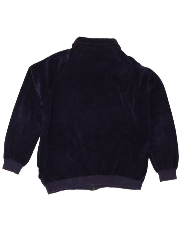 VINTAGE Mujer Chándal Top Chaqueta Reino Unido 16 Algodón Azul Marino Grande