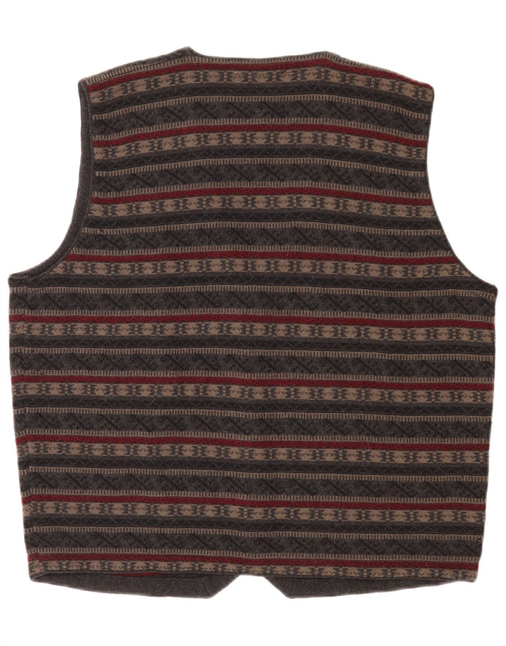 Vintage hombres punto chaleco medio gris Fair Isle lana virgen