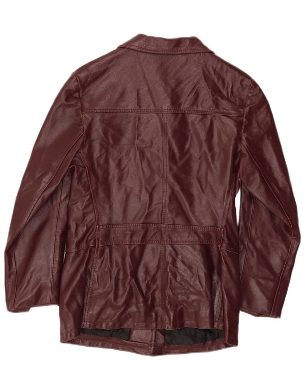 PLEASE Chaqueta de cuero para mujer UK 12 Medium Borgoña