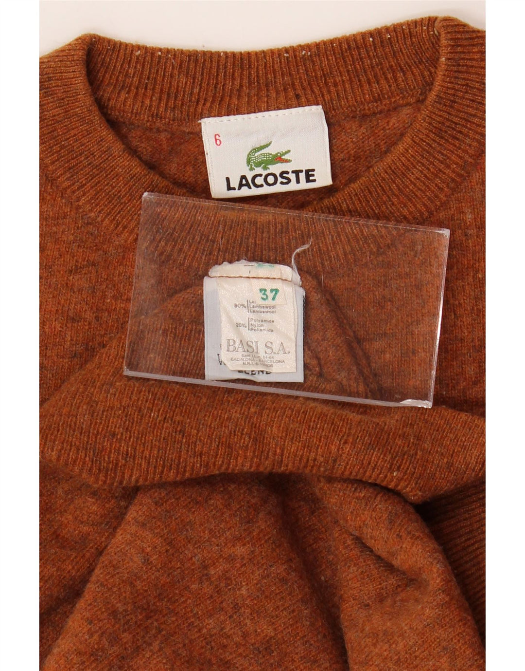 LACOSTE Jersey de cuello redondo para hombre Talla 6 XL Lana marrón